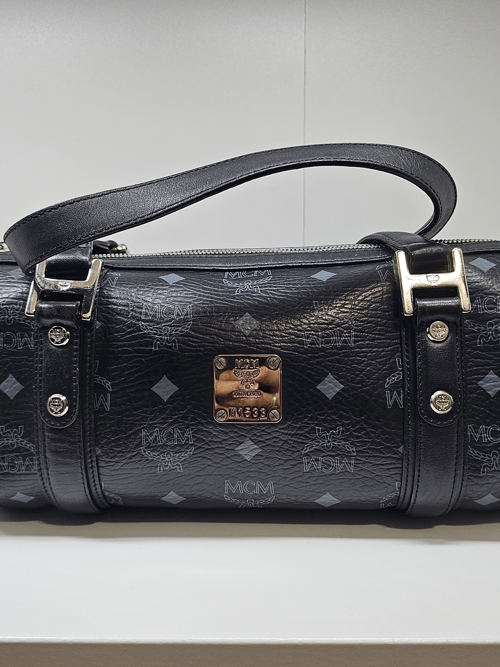MCM Black Visetos Barrel Bag - Sleek Leather Handbag